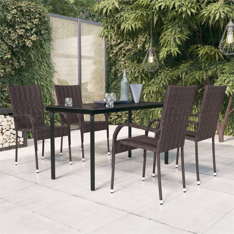 Afuera Living Contemporary Garden Dining Set in Brown and Black