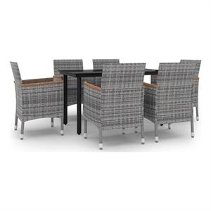 Afuera Living Dining Set Table in Black/Chairs in Gray/Cushions in Dark Gray