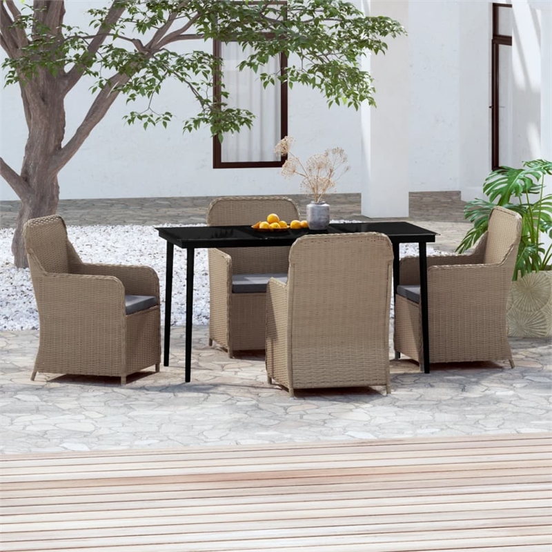 Afuera Living Contemporary Garden Dining Set in Brown and Black