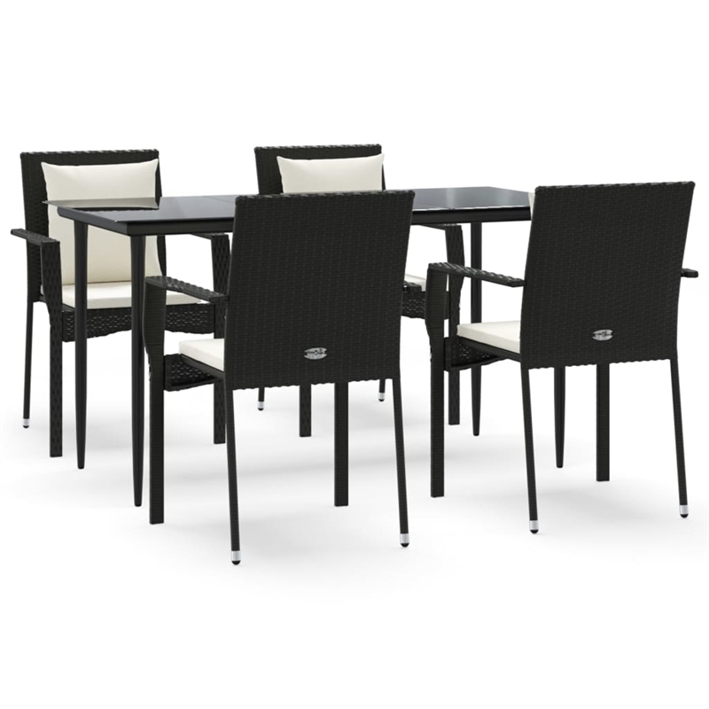 Afuera Living Dining Set in Black Table & Chairs With Cream White Cushions
