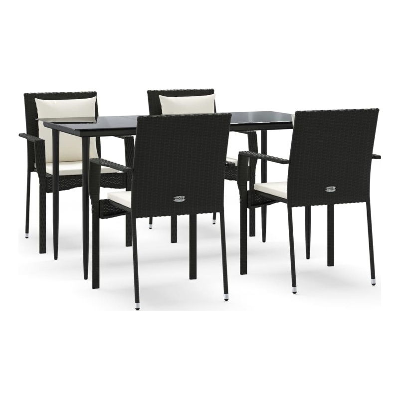 Afuera Living Dining Set in Black Table & Chairs With Cream White Cushions