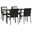 Afuera Living Dining Set in Black Table & Chairs With Cream White Cushions