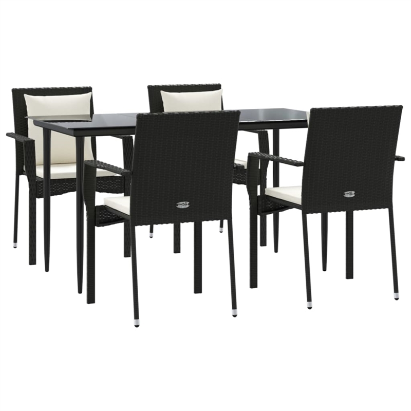 Afuera Living Dining Set in Black Table & Chairs With Cream White Cushions