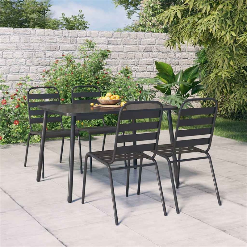 Afuera Living Steel E-Coated & Powder-Coated Dining Set in Anthracite/Gray
