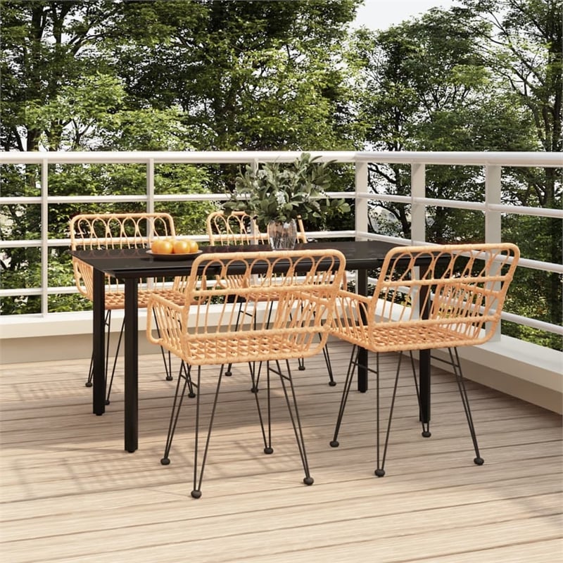 Afuera Living Rattan Glass Large Durable Garden Dining Set in Black/Brown
