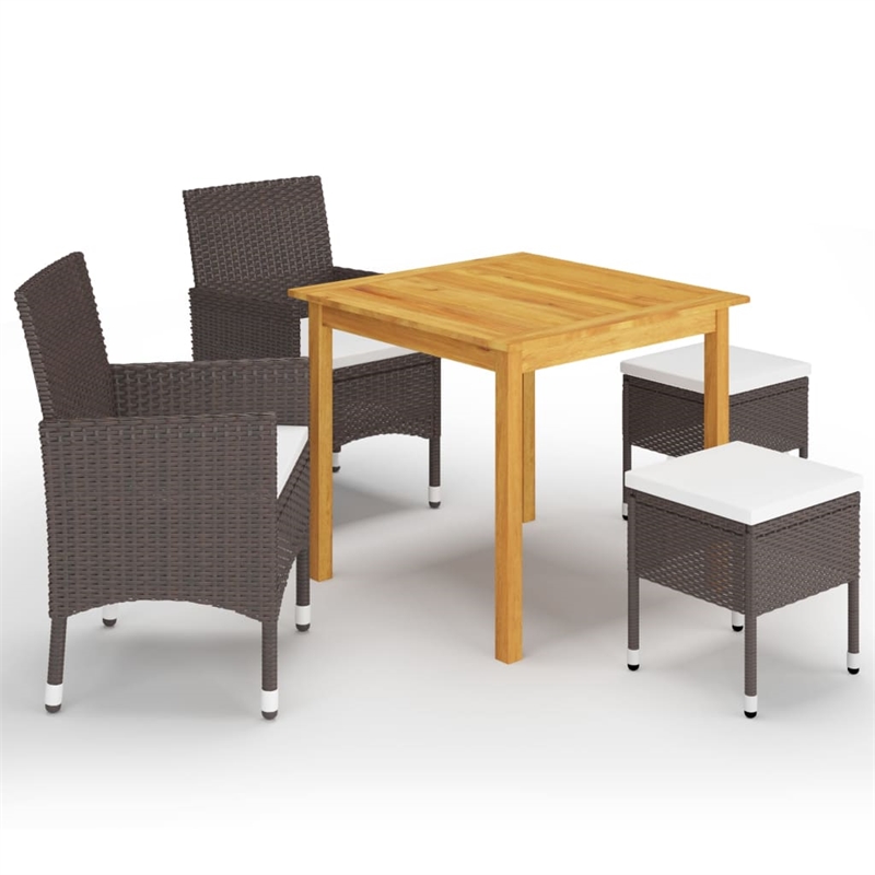 Afuera Living Dining Set in Brown/Cream/White Acacia Wood/Polyethylene Rattan