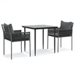 Afuera Living Rattan/Steel/Tempered Glass Garden Dining Set in Black/Dark Gray