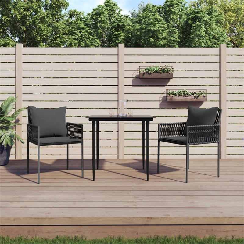 Afuera Living Rattan/Steel/Tempered Glass Garden Dining Set in Black/Dark Gray