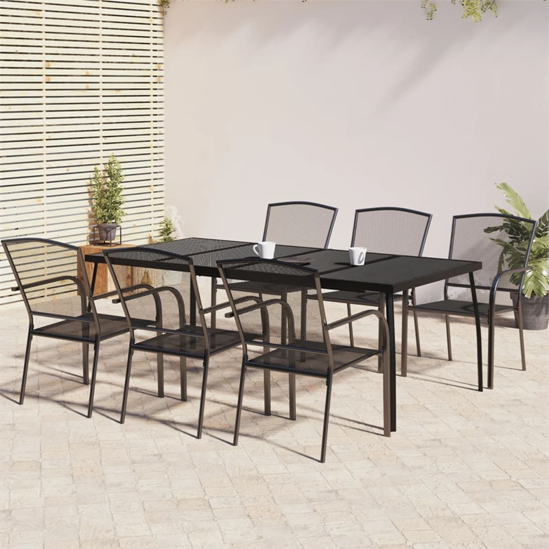 Afuera Living Contemporary Steel Garden Dining Set in Anthracite/Gray