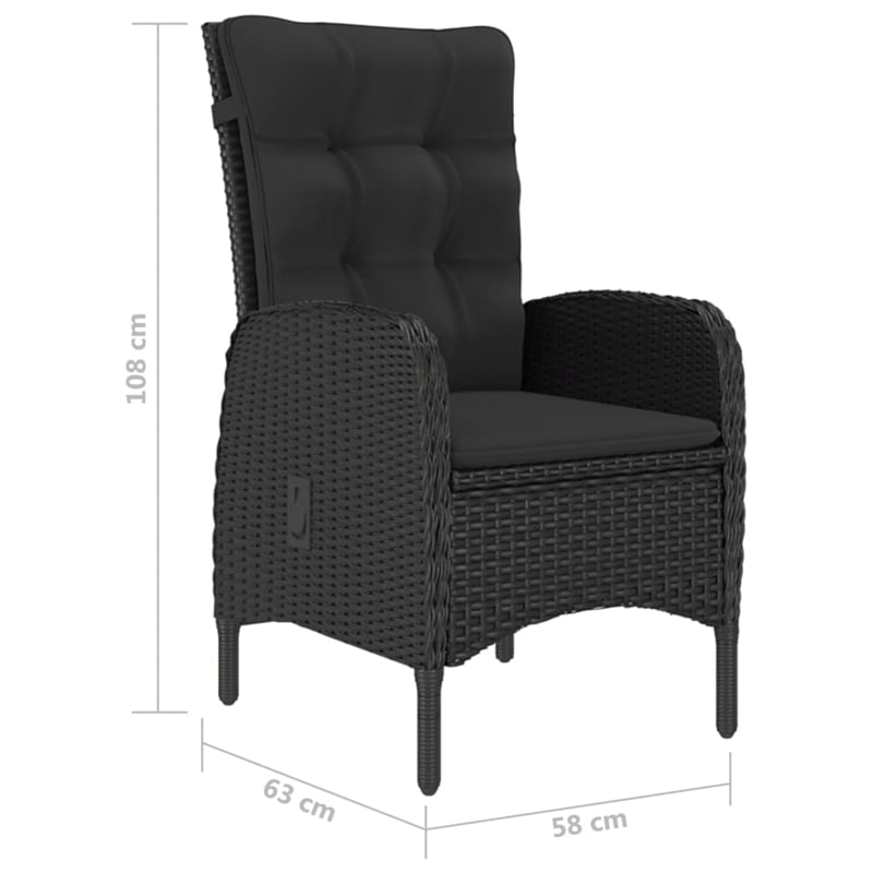 Afuera Living Garden Dining Set in Black Poly Rattan/Steel/Glass/Fabric