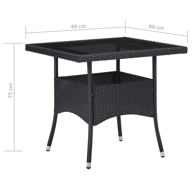 Afuera Living Garden Dining Set in Black Poly Rattan/Steel/Glass/Fabric