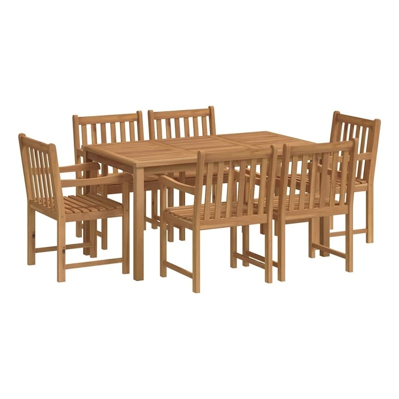 Afuera Living 7 Piece Solid Teak Wood Garden Dining Set in Natural Teak