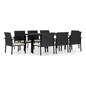 Afuera Living Poly Rattan/Powder-Coated Steel/Glass Dining Set in Black