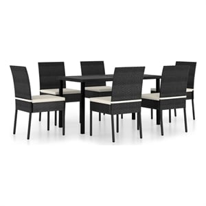 Afuera Living Poly Rattan/Powder-Coated Steel/Glass Dining Set in Black