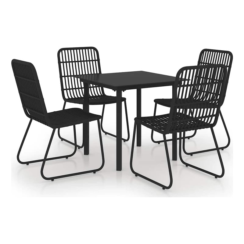 Afuera Living Poly Rattan/Powder-Coated Steel/Glass Dining Set in Black