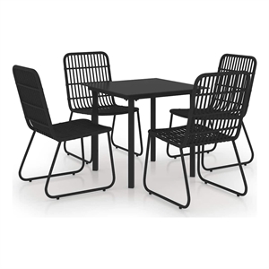Afuera Living Poly Rattan/Powder-Coated Steel/Glass Dining Set in Black