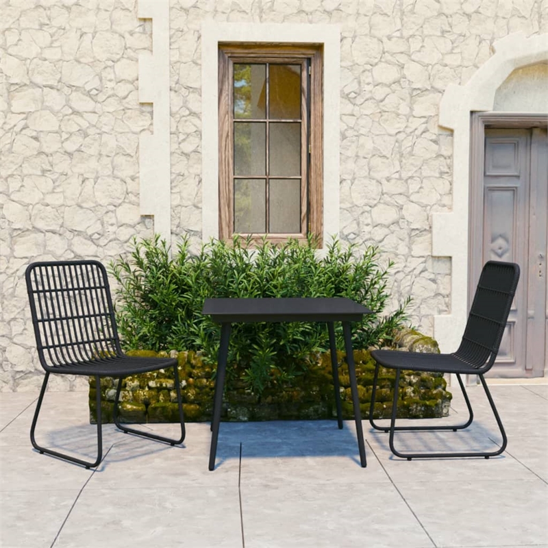 Afuera Living Poly Rattan/Powder-Coated Steel/Glass Dining Set in Black
