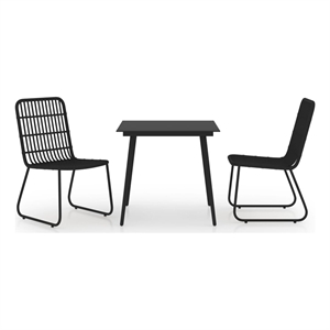 Afuera Living Poly Rattan/Powder-Coated Steel/Glass Dining Set in Black