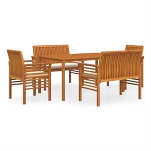 Afuera Living Solid Acacia Wood Large Outdoor Dining Set in Brown/Cream