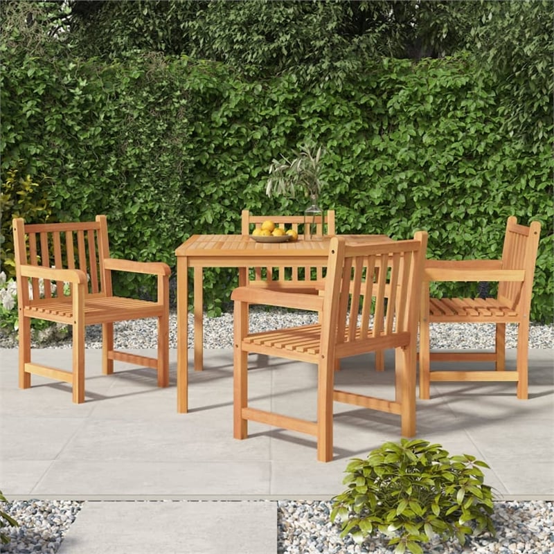 Afuera Living Solid Teak Wood 5-Piece Set Garden Dining Set in Brown