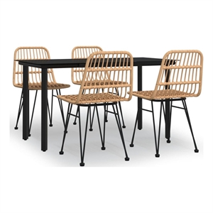 Afuera Living 5 Seat Poly Rattan Standard Garden Dining Set in Black