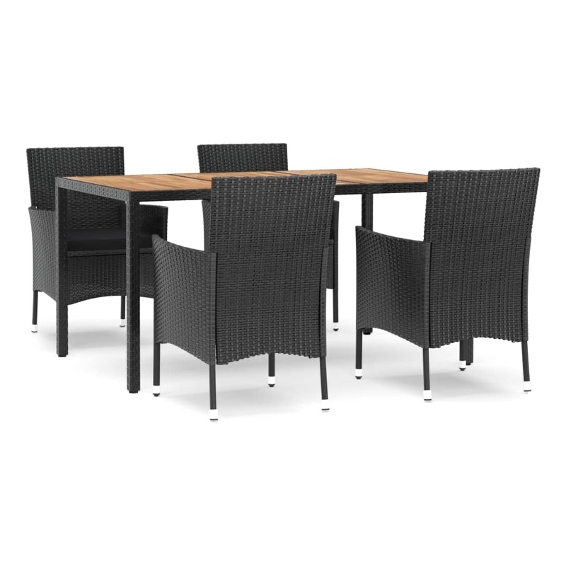 Afuera Living Poly Rattan Large Patio Dining Set in Black - Set of 4