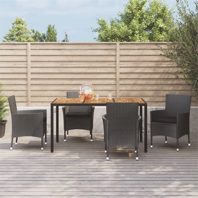 Afuera Living Poly Rattan Large Patio Dining Set in Black - Set of 4