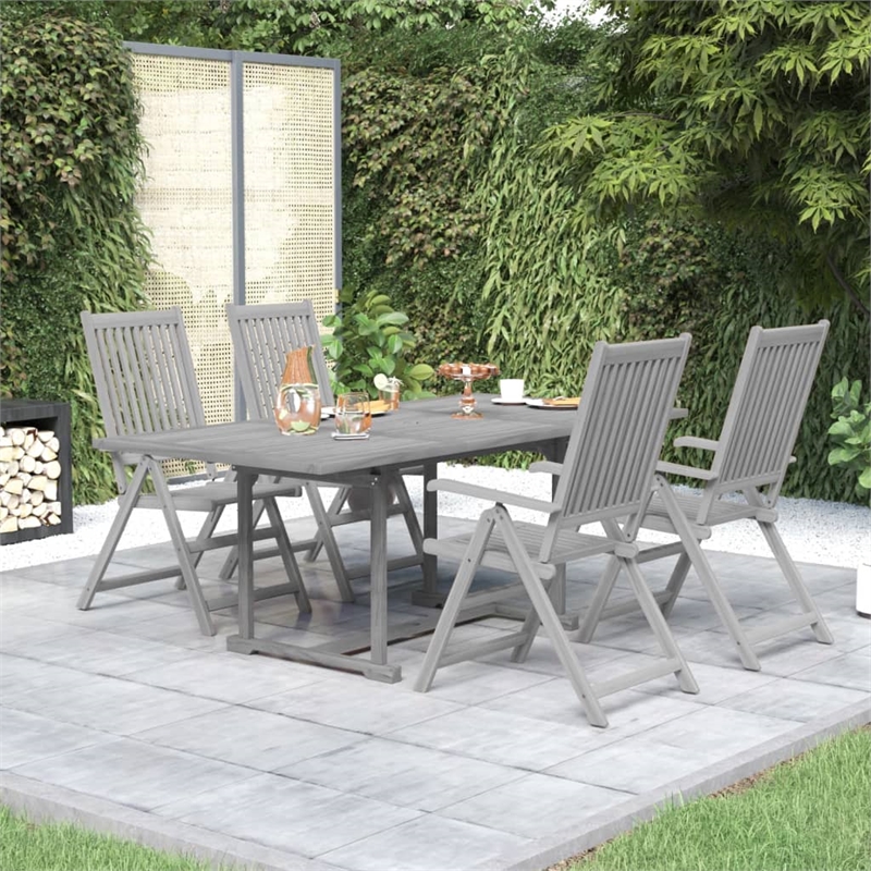 Afuera Living Solid Acacia Wood Extendable Garden Dining Set in Gray