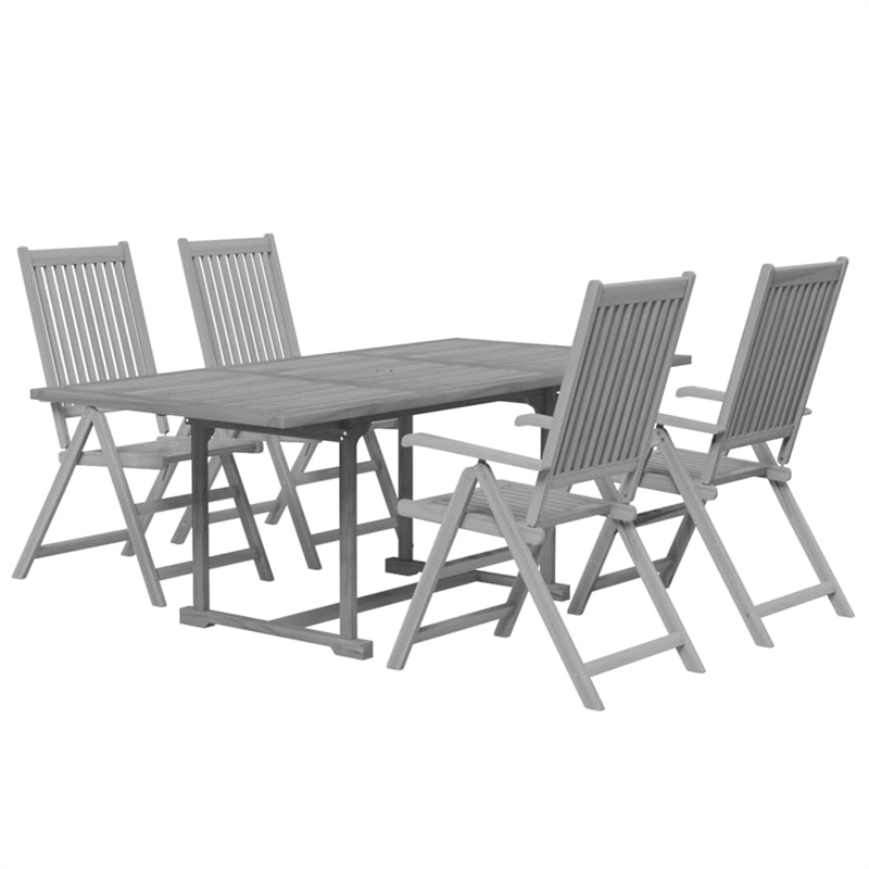 Afuera Living Solid Acacia Wood Extendable Garden Dining Set in Gray