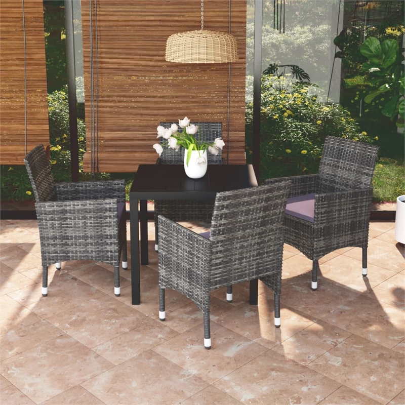 Afuera Living Dining Set in Table Black/Chair Gray/Cushion Dark Gray