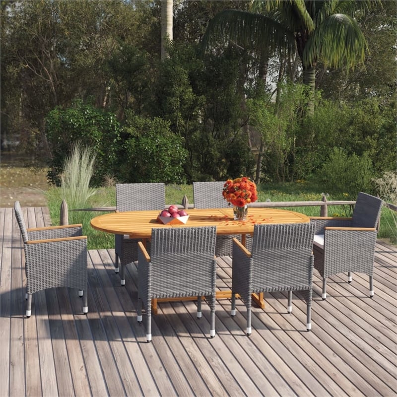 Afuera Living Solid Acacia Wood Medium Expandable Dining Set in Gray
