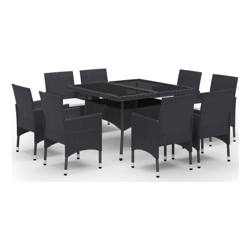 Afuera Living Dining Set in Black Poly Rattan Large Removable Covers