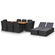 Afuera Living Dining Set in Black PE Rattan/Acacia Wood/Powder-Coated Steel
