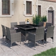 Afuera Living Dining Set in Gray Poly Rattan/Tempered Glass/Powder-Coated Steel