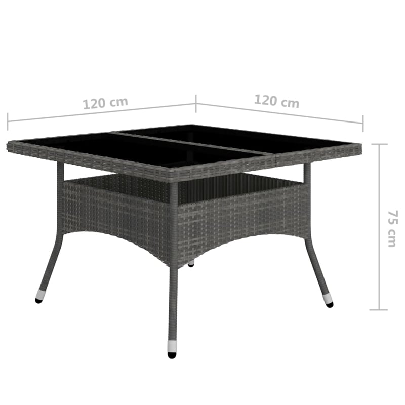 Afuera Living Dining Set in Gray Poly Rattan/Tempered Glass/Powder-Coated Steel