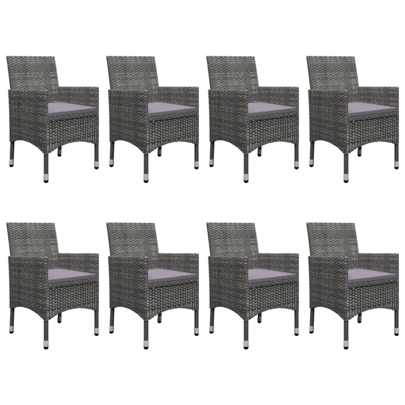 Afuera Living Dining Set in Gray Poly Rattan/Tempered Glass/Powder-Coated Steel