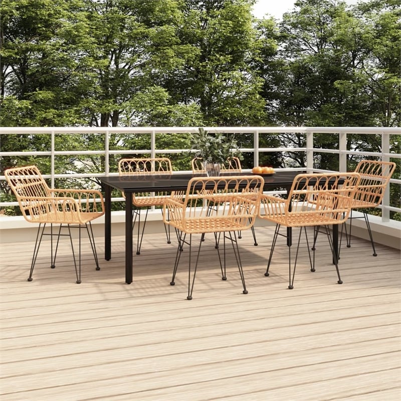 Afuera Living Steel/Rattan Standard Durable Garden Dining Set in Black/Brown