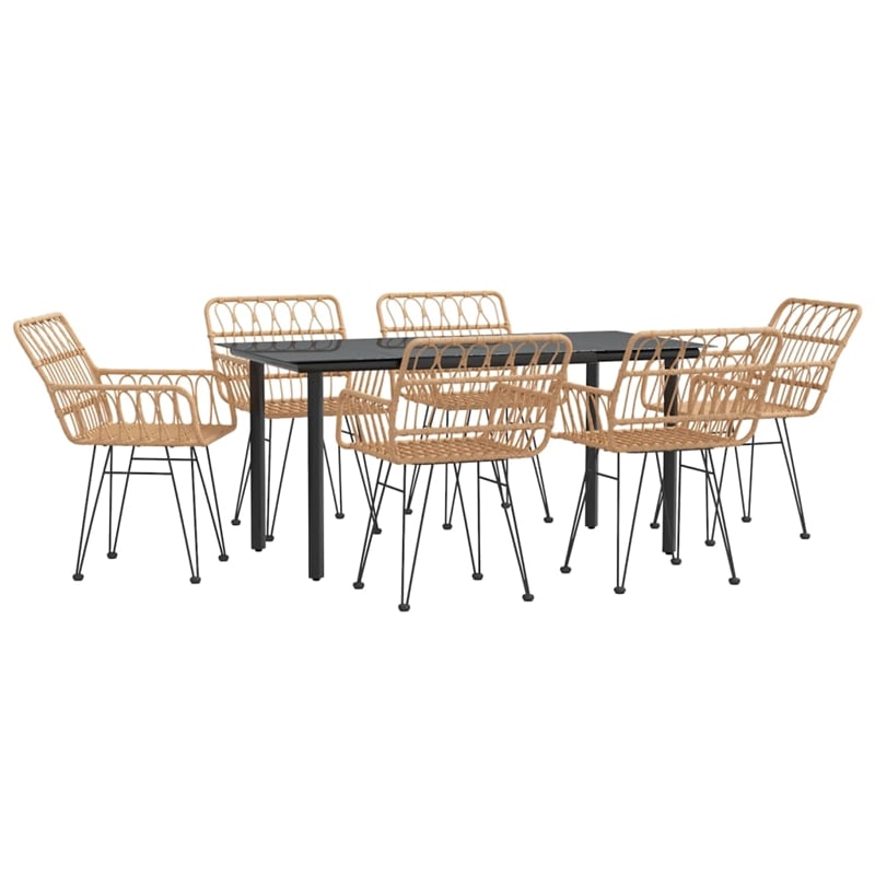 Afuera Living Steel/Rattan Standard Durable Garden Dining Set in Black/Brown