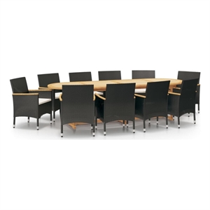 Afuera Living Acacia Wood 110.2&quot Table/10 Chairs Garden Dining Set in Black
