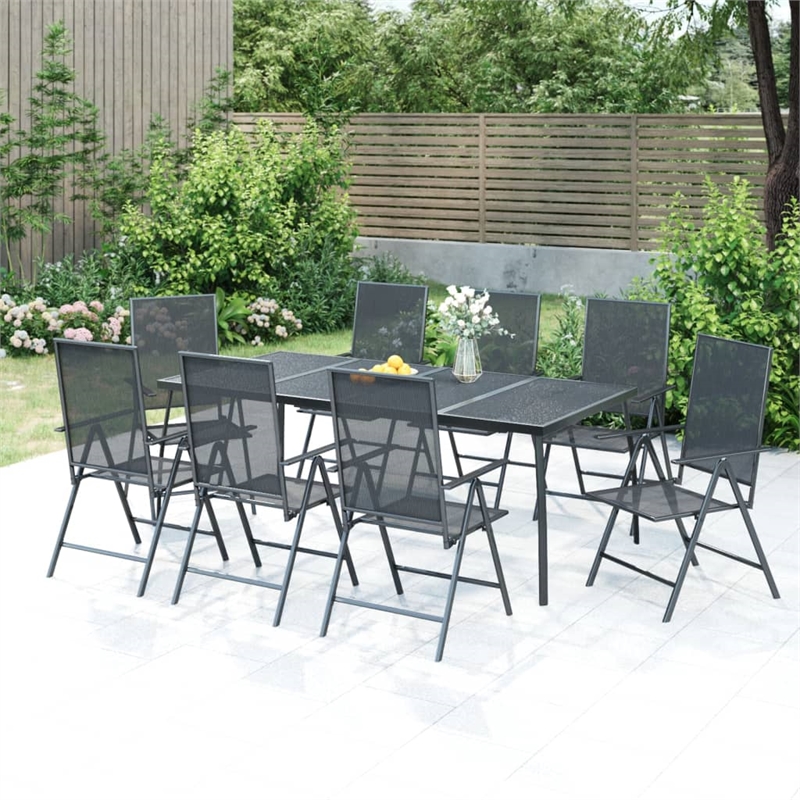Afuera Living Powder-Coated Steel Standard Garden Dining Set in Anthracite/Gray