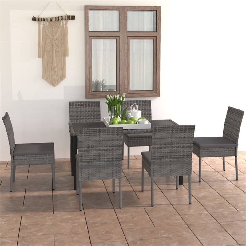 Afuera Living Dining Set in Gray Poly Rattan/Powder-Coated Steel/Glass Standard