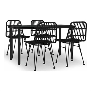 Afuera Living Contemporary Synthetic Poly Rattan Garden Dining Set in Black