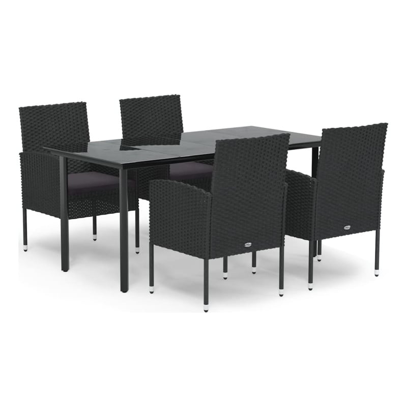 Afuera Living Contemporary Synthetic Poly Rattan Garden Dining Set in Black