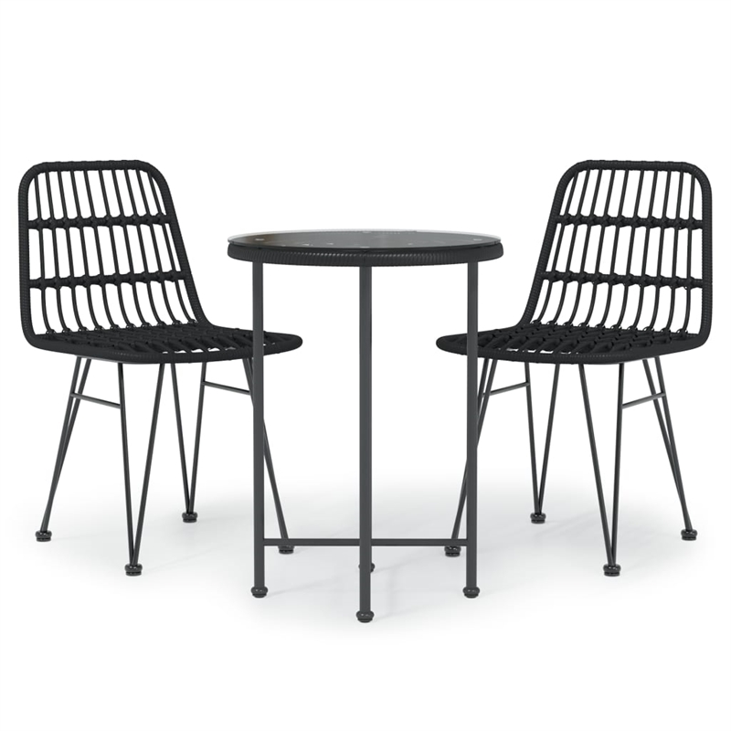 Afuera Living Contemporary Synthetic Poly Rattan Garden Dining Set in Black