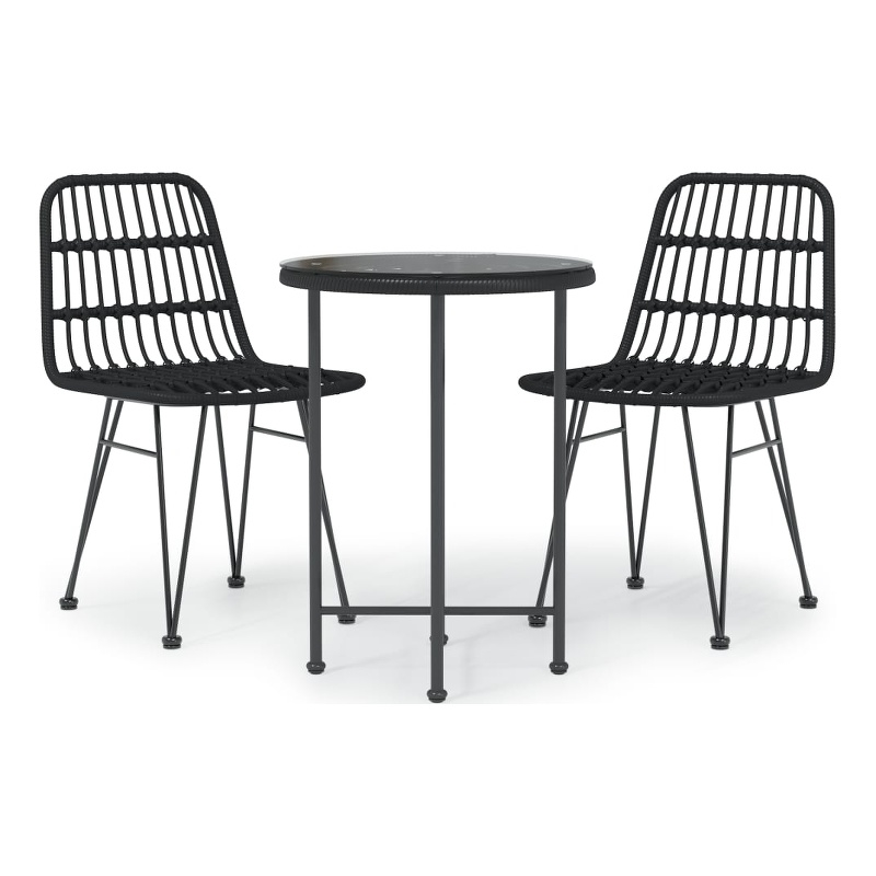 Afuera Living Contemporary Synthetic Poly Rattan Garden Dining Set in Black