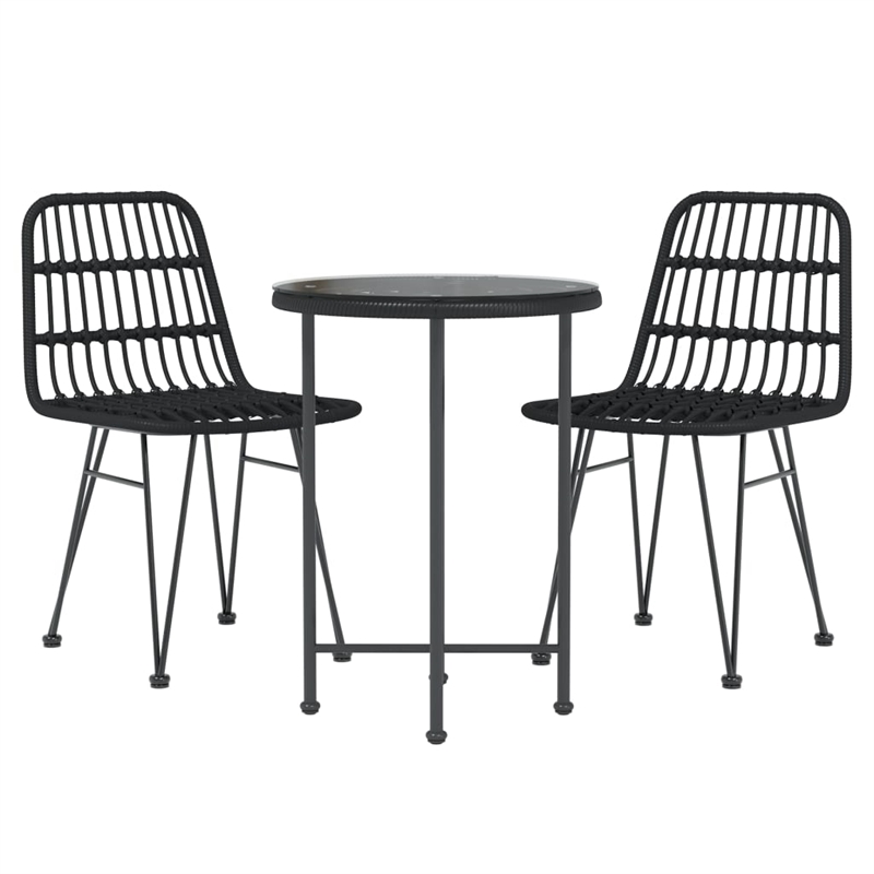Afuera Living Contemporary Synthetic Poly Rattan Garden Dining Set in Black