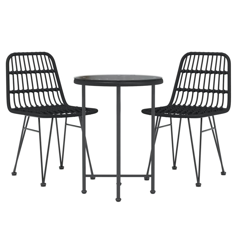 Afuera Living Contemporary Synthetic Poly Rattan Garden Dining Set in Black