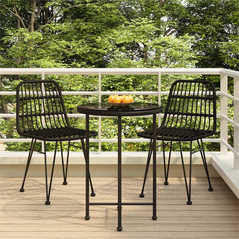 Afuera Living Contemporary Synthetic Poly Rattan Garden Dining Set in Black
