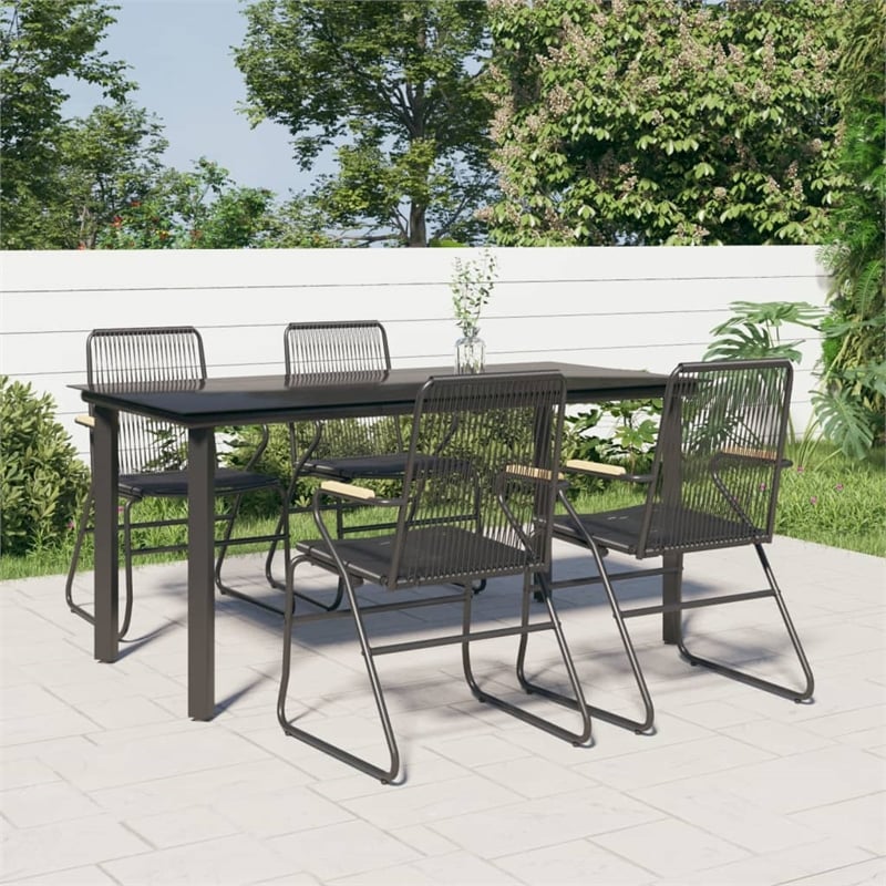 Afuera Living Contemporary Synthetic PVC Garden Dining Set in Black