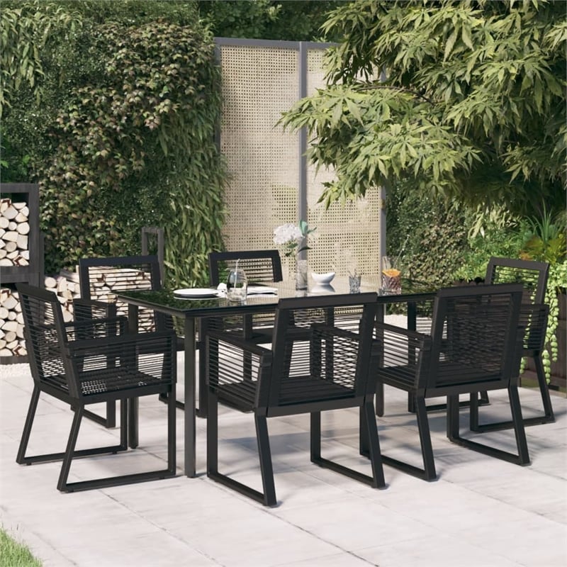 Afuera Living Contemporary Synthetic PVC Garden Dining Set in Black